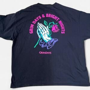 Grim Days black cotton streetwear tee with rose design Size XXL
